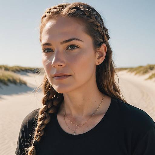 Portrait of Young Woman with Braids on Sandy Dunes in Natural Light