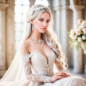 Elegant Bride in Lace Wedding Dress