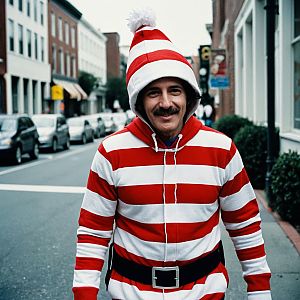 Man in Red and White Stripes with Tall Hat