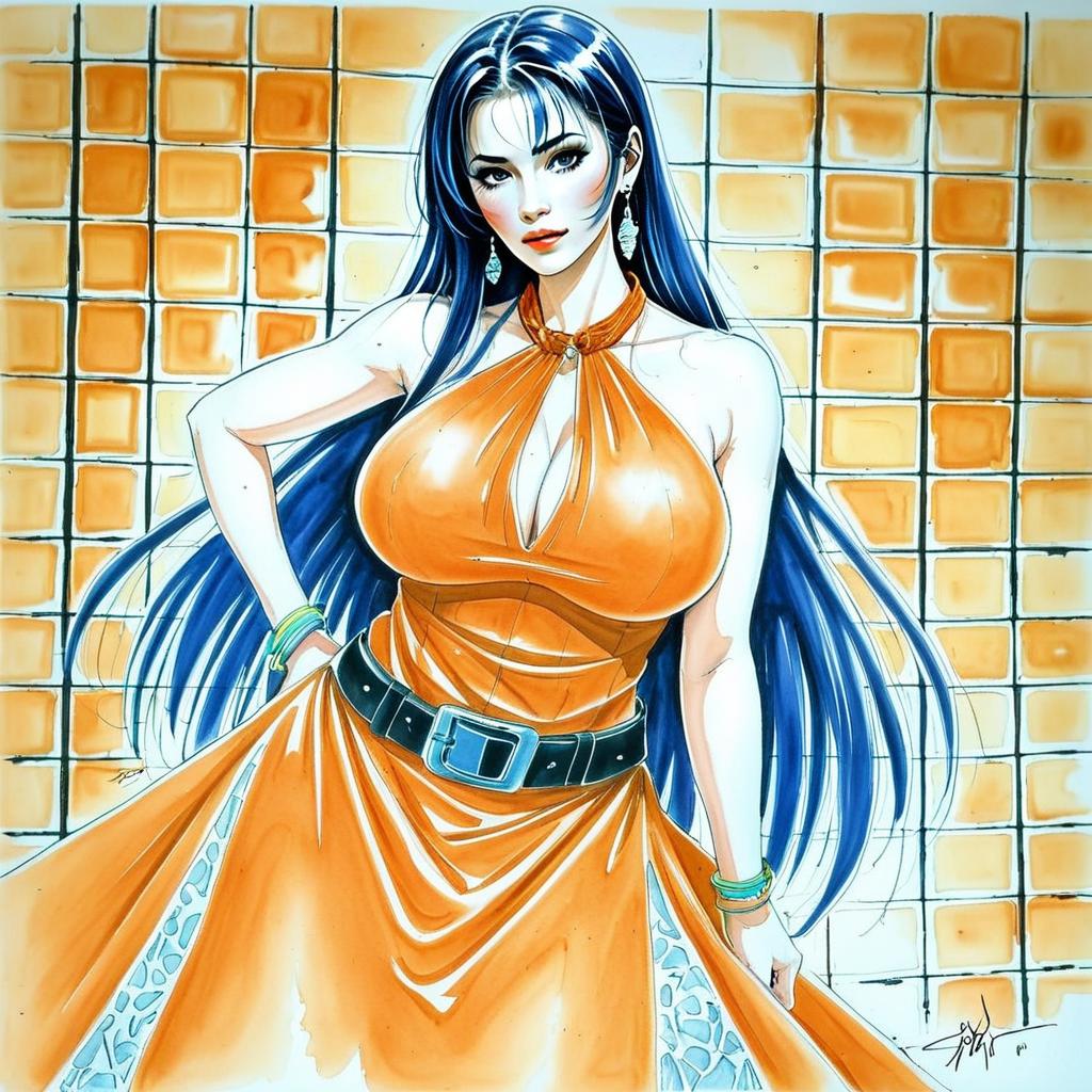 Anime Woman in Orange Dress