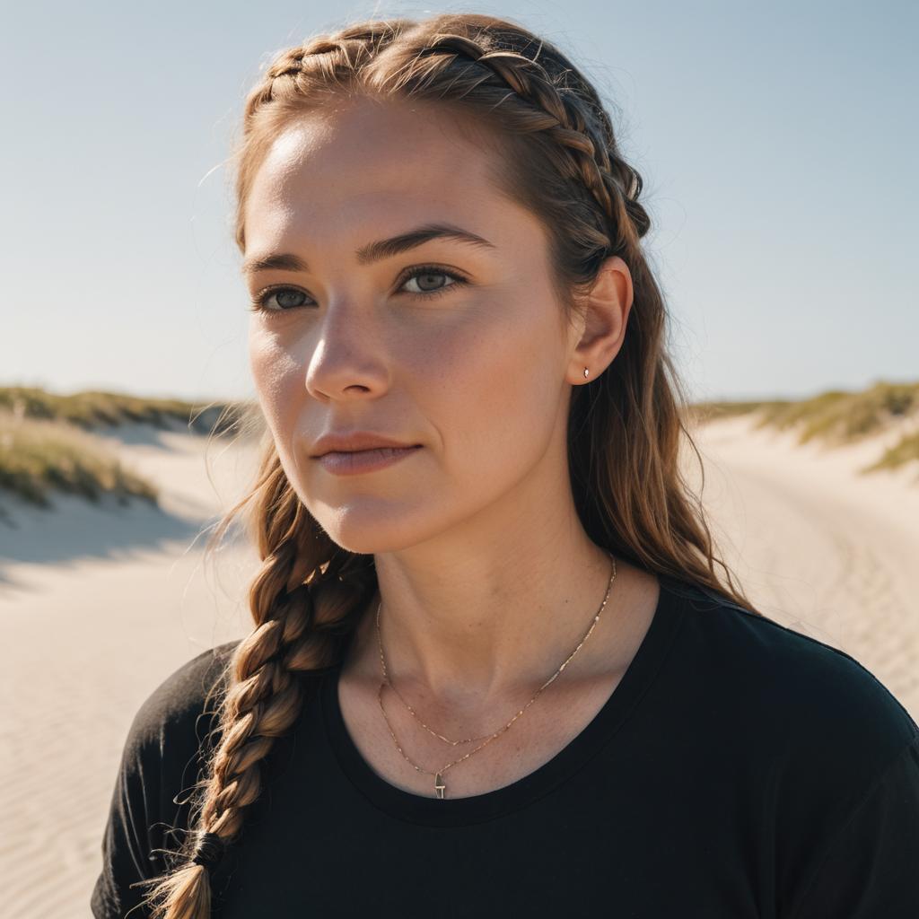 Portrait of Young Woman with Braids on Sandy Dunes in Natural Light