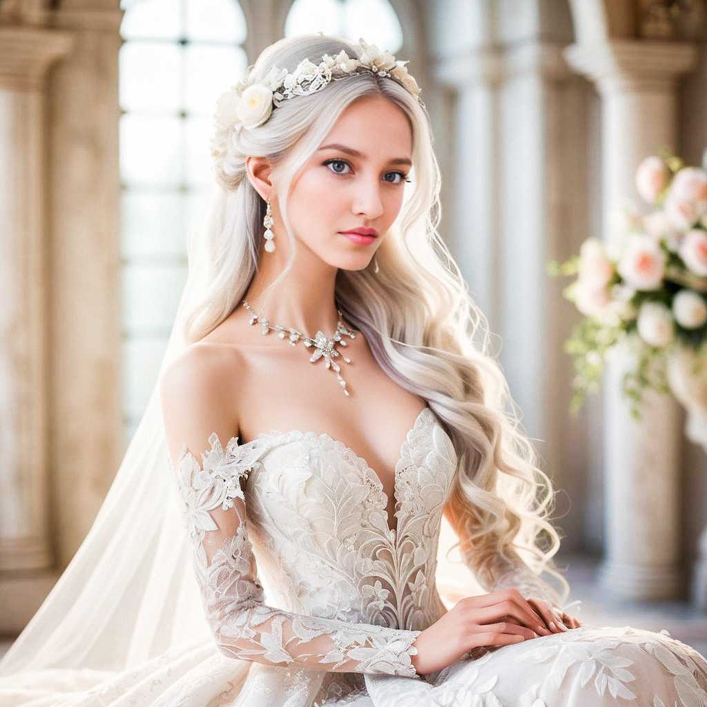 Elegant Bride in Lace Wedding Dress