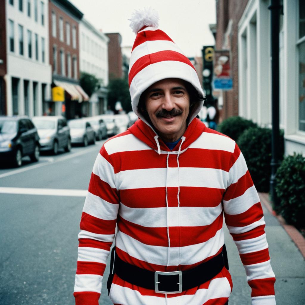 Man in Red and White Stripes with Tall Hat