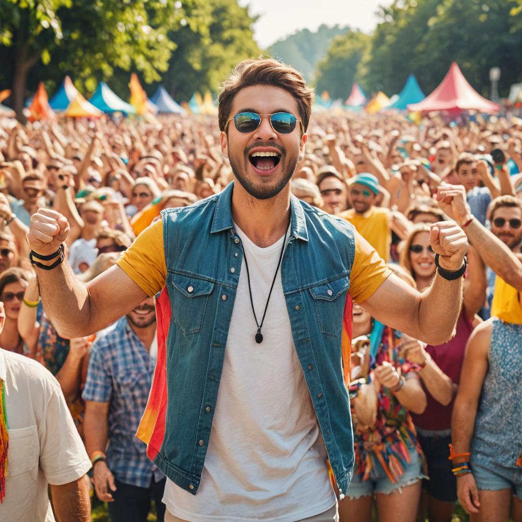 Man Celebrating Victory in a Jubilant Crowd