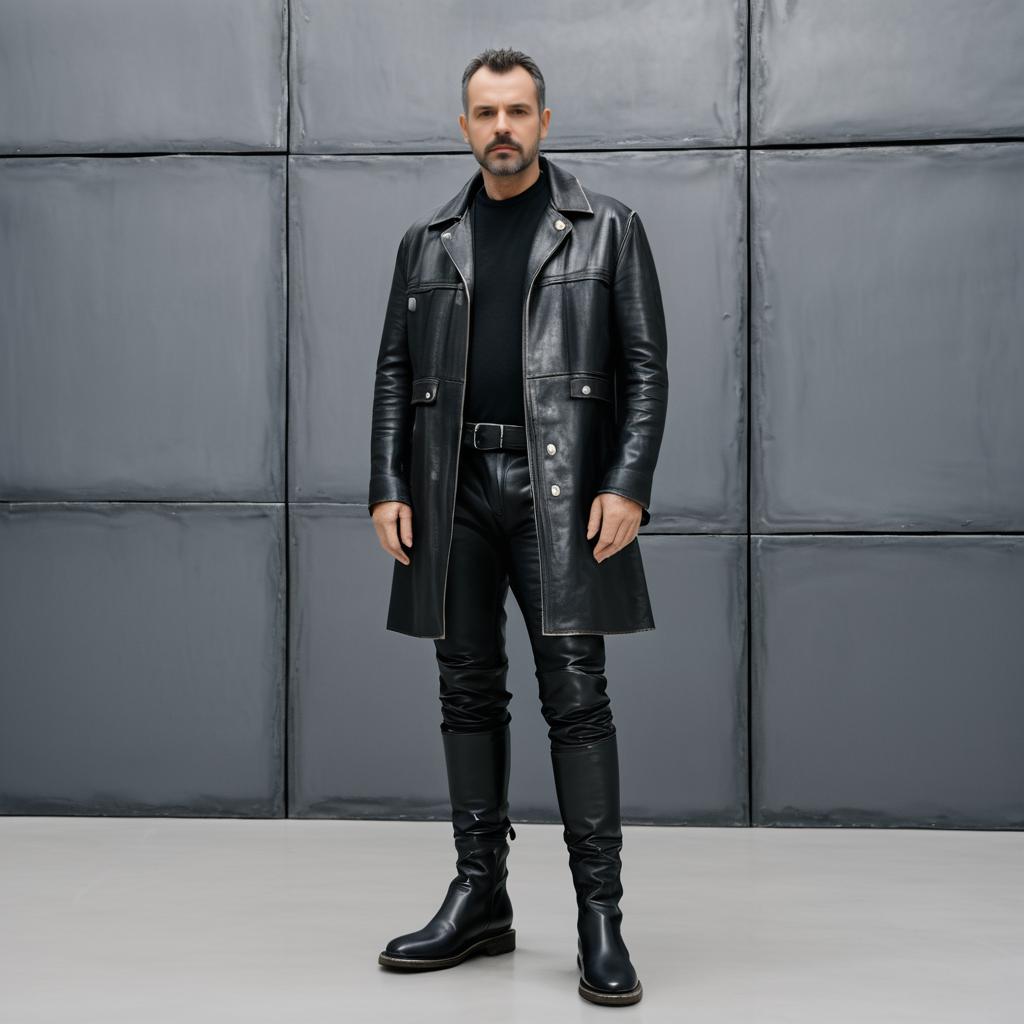 Stylish Man in Black Leather Outfit