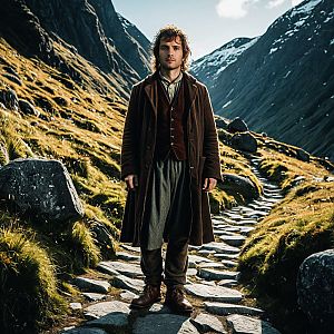 Confident Man on Mountain Path in Vintage Attire