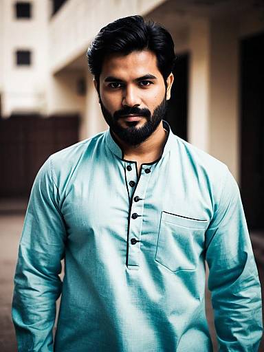 Man Wearing Light Blue Fashion Kurta Pajama Costume