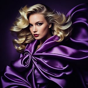 Glamorous Woman in Purple Satin - Vintage Hollywood Style