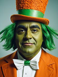 Photorealistic Man in Oompa Loompa Costume Cosplay Portrait