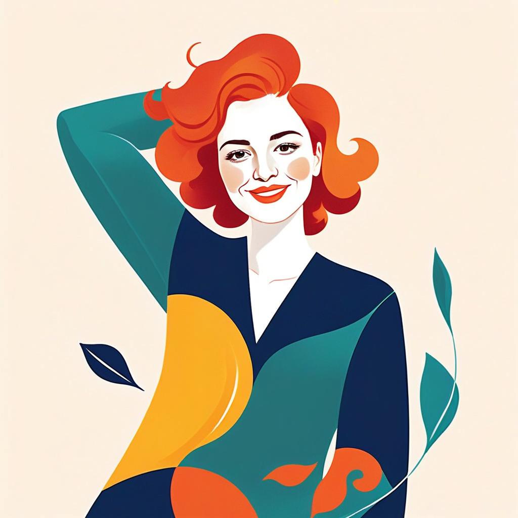Confident Woman with Red Hair in Color-Blocked Outfit Confident Woman with Red Hair in Color-Blocked Outfit