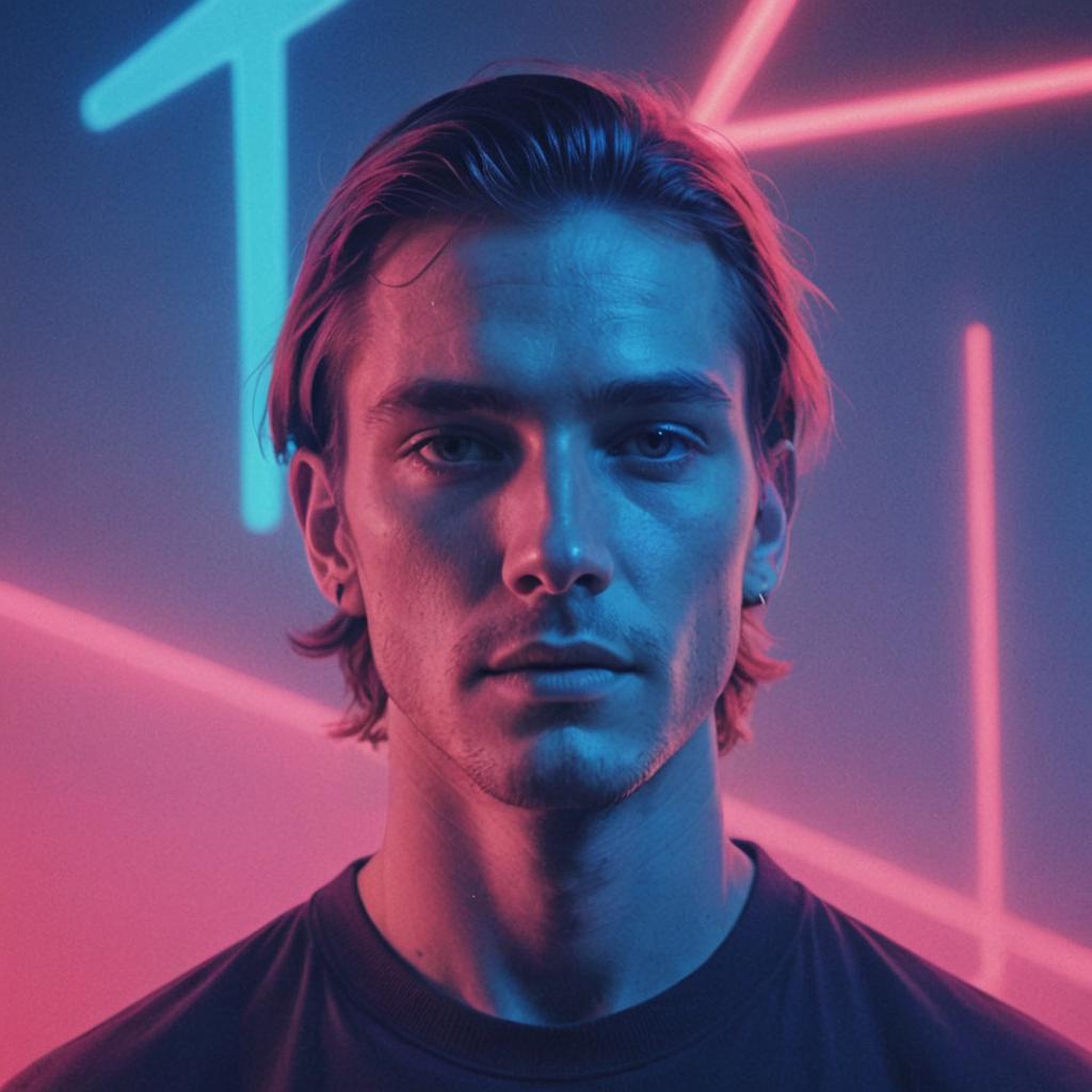 Young Man in Neon Lights Portrait