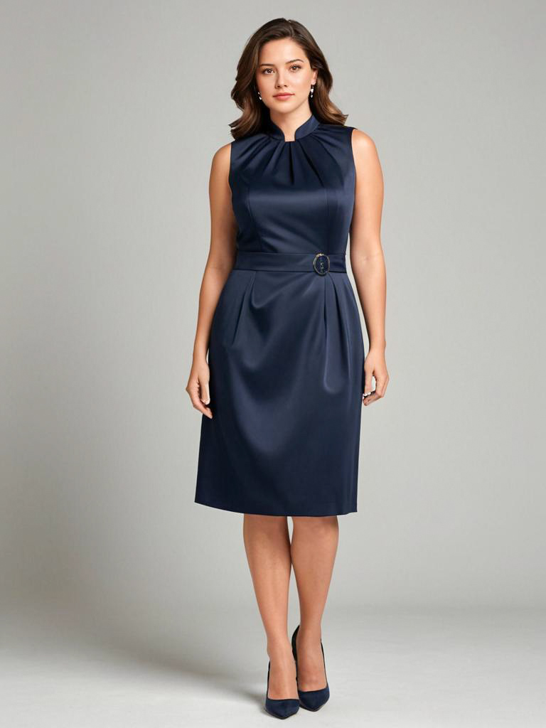 Elegant Navy Dress with Belt