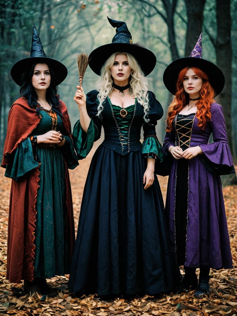 Full Body Group Hocus Pocus Witch Cosplay Photo in Forest