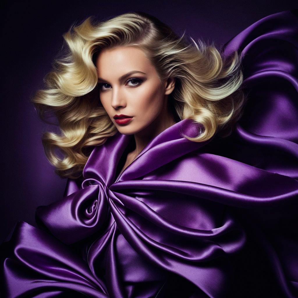 Glamorous Woman in Purple Satin - Vintage Hollywood Style