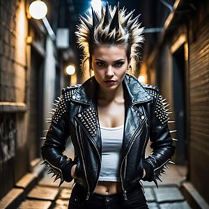 Confident Young Woman in Punk Style
