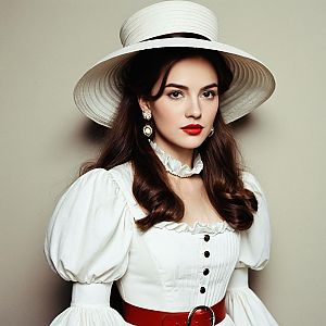 Vintage-inspired woman in white dress with hat