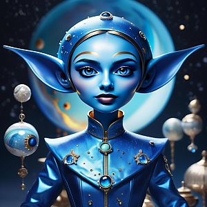 Futuristic Blue-Skinned Woman in Celestial Outfit