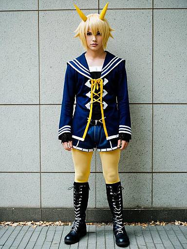 Monoyoshi Sadamune Cosplay Featuring Yellow Horns and Navy Sailor Outfit