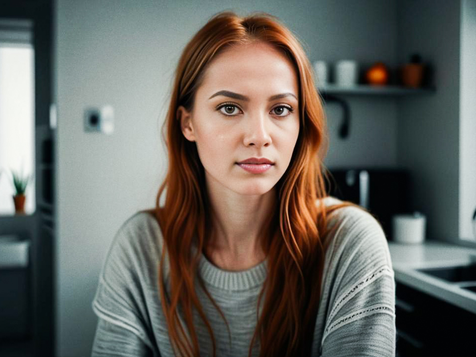 Woman with Red Hair in Modern Kitchen