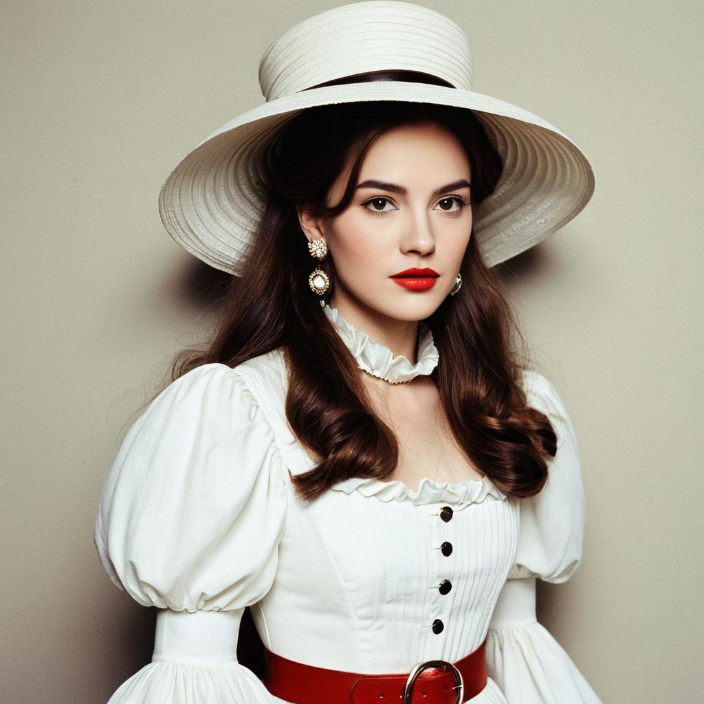 Vintage-inspired woman in white dress with hat