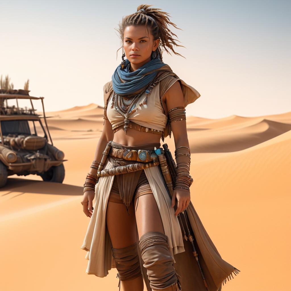 Fierce Warrior Woman in Desert Landscape