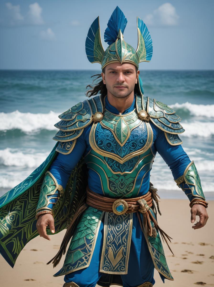 Warrior in Mythical Armor on Beach