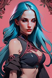 Digital Portrait of Woman with Blue Hair in Anime Style