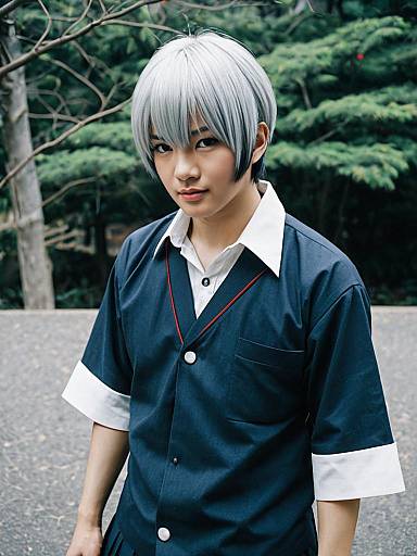 Akagi Shigeru Cosplay Portrait with Silver Gray Wig Outdoors