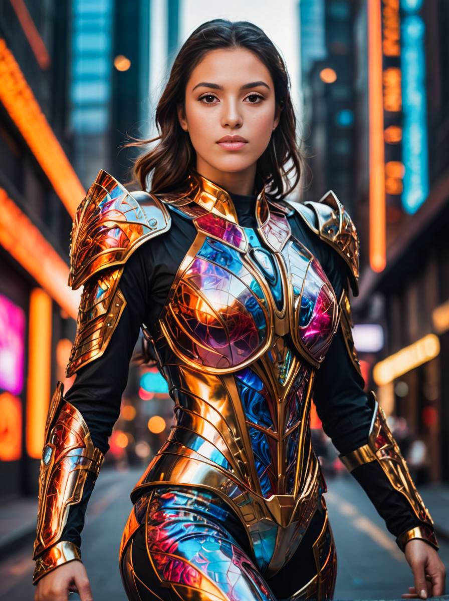 Futuristic Metallic Costume of a Striking Woman