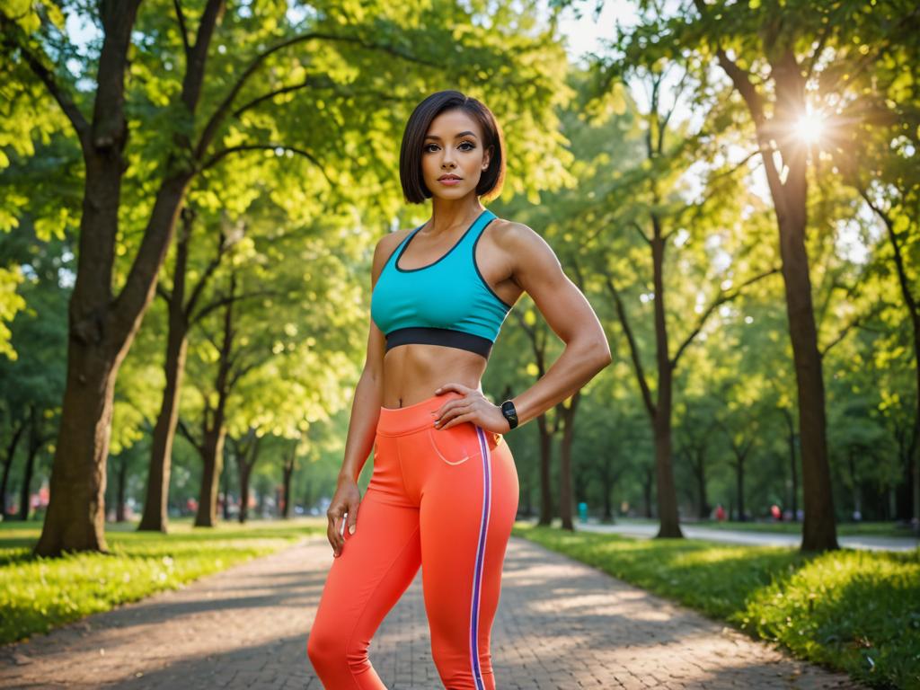 Confident Woman in Athletic Wear in Serene Park