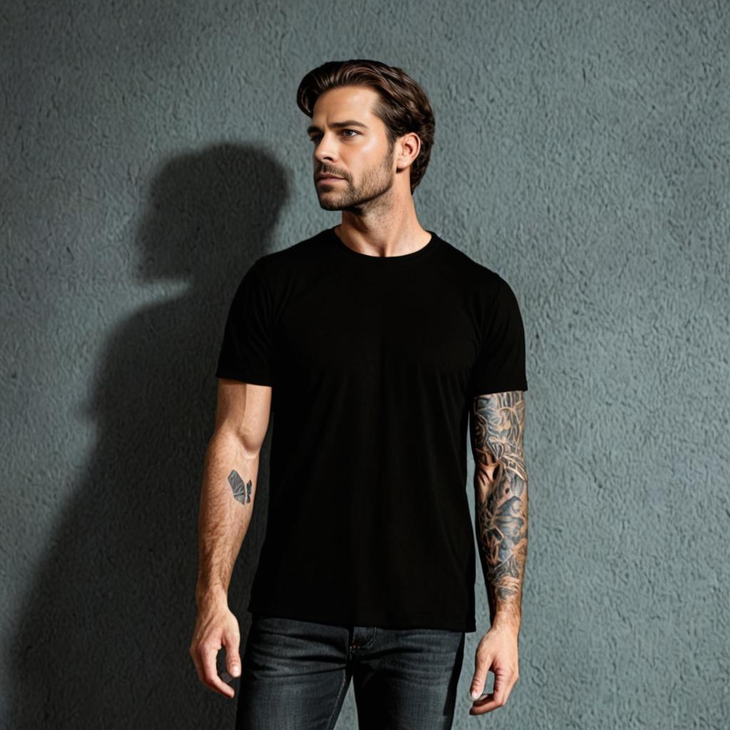 Casual man in black t-shirt with tattoos