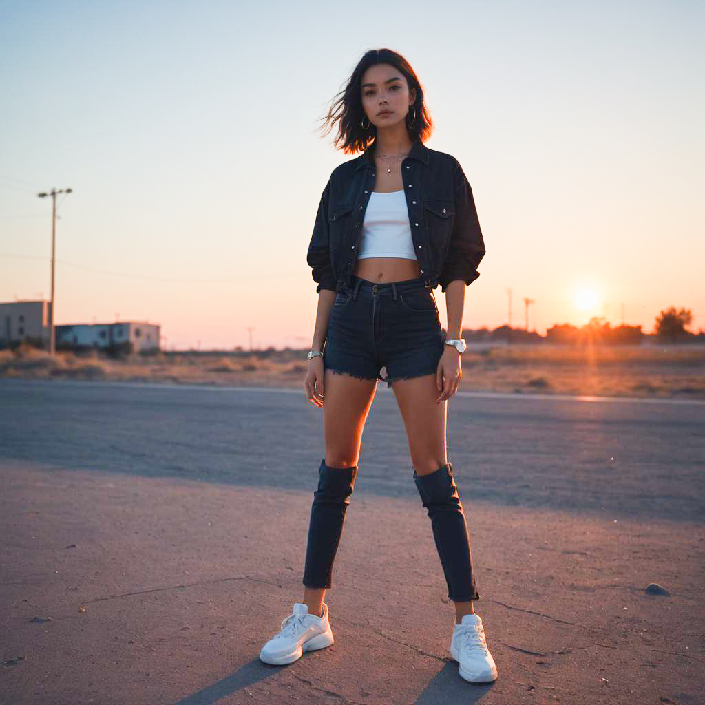 Stylish Young Woman at Sunset