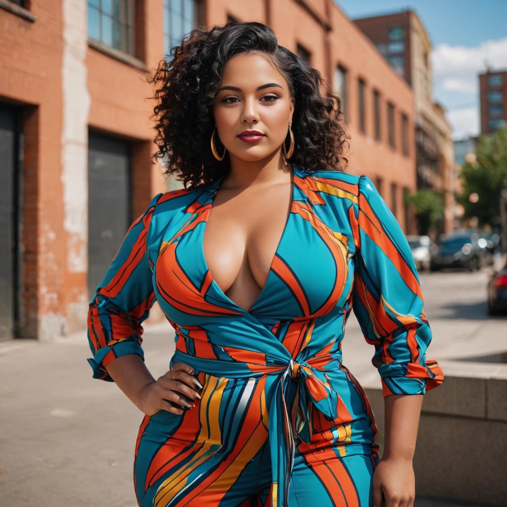 Confident Woman in Vibrant Striped Dress