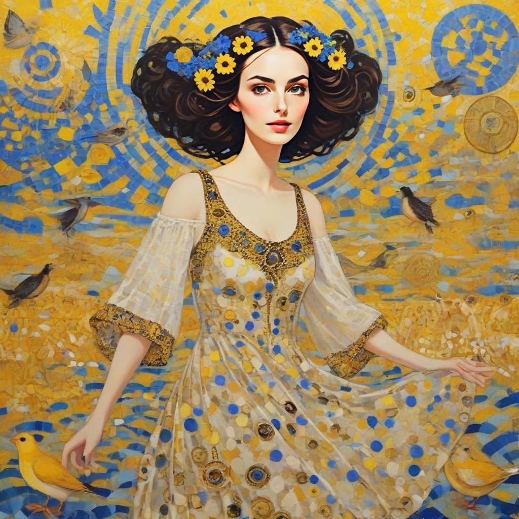 Joyful Young Woman in Vibrant Yellow Dress with Floral Crown Joyful Young Woman in Vibrant Yellow Dress with Floral Crown