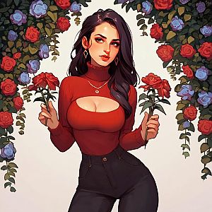 Confident Woman with Red Roses