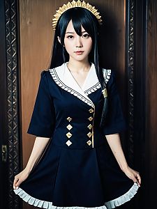 Realistic Cosplay Woman Wearing Makino Costume in Sailor Style Dress