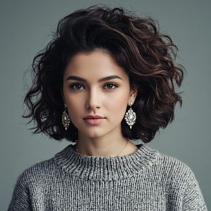 Young Woman in Cozy Sweater and Earrings