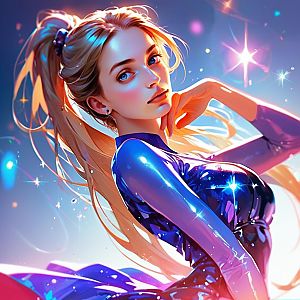 Young Woman with Blonde Hair in Sparkly Background