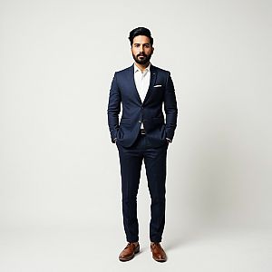 Confident Man in Navy Suit