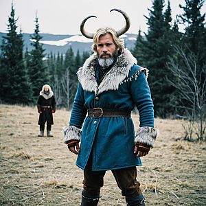 Man in Fur-Trimmed Coat in Rugged Wilderness