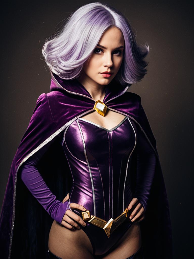 Woman Cosplay Wearing Amethyst Costume Realistic Photo