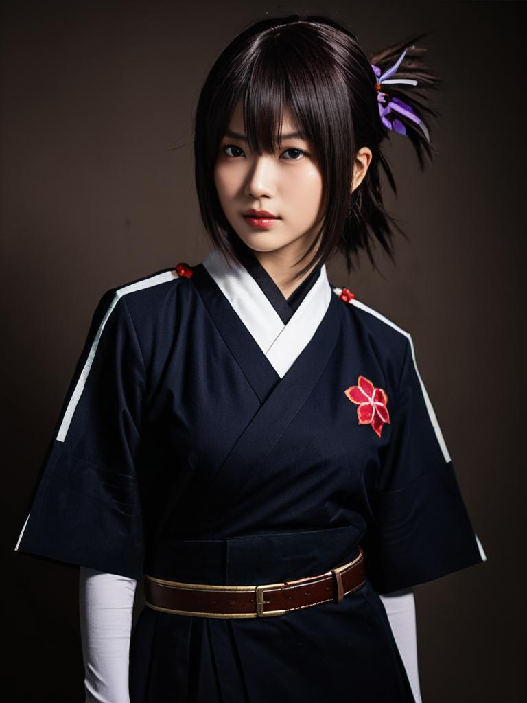 Realistic Anko Mitarashi Cosplay Woman in Traditional Ninja Costume