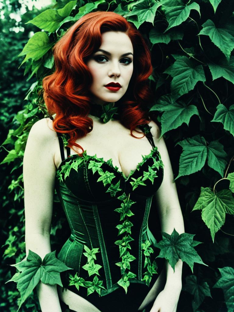 Woman in Vintage Poison Ivy Costume Waist Up Editorial Portrait