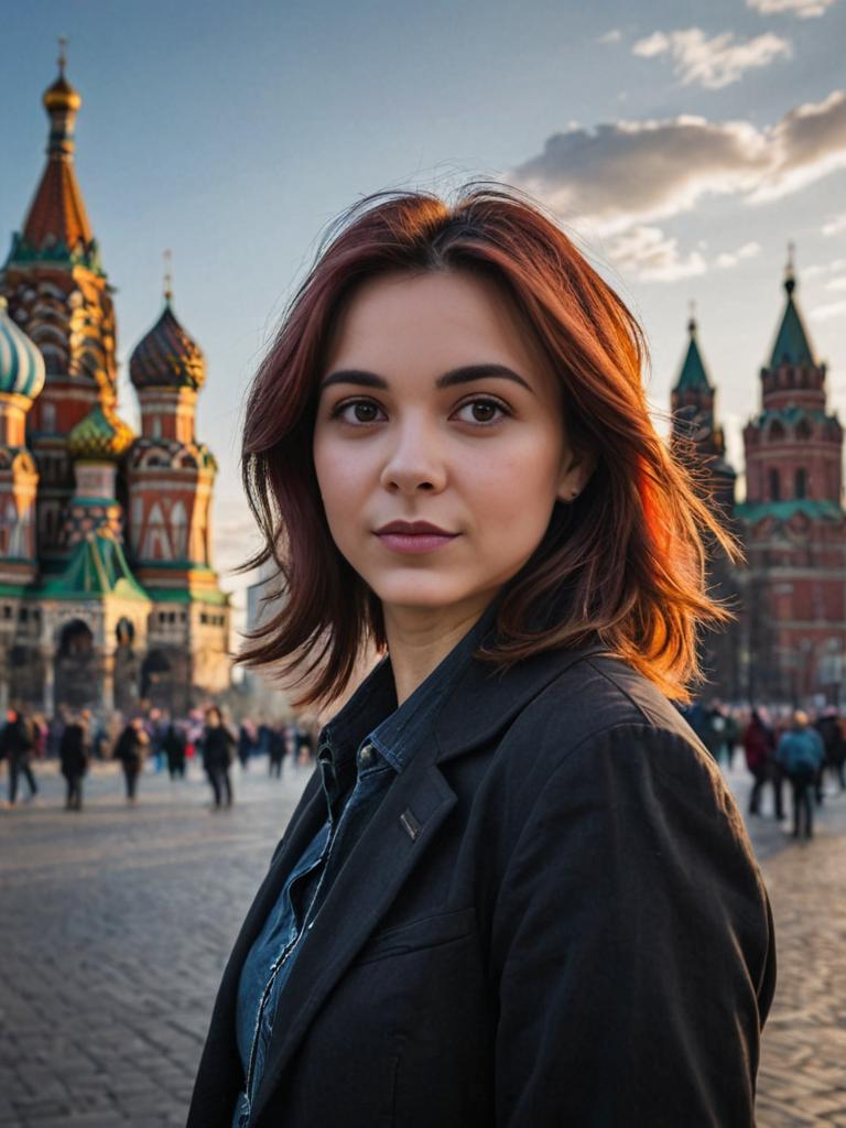 Confident Woman with Trendy Choppy Layers Hairstyle in Bustling Square