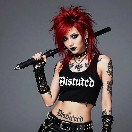 Punk Rock Woman with Red Hair and Disturbed Tattoos