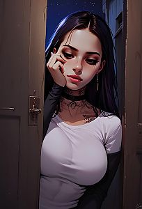 Pensive Young Woman at Night