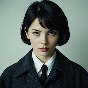 Young Woman in Classic Dark Coat