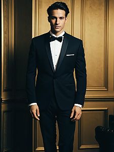 Man in Elegant Black Wedding Tuxedo with Bow Tie Full Body Portrait