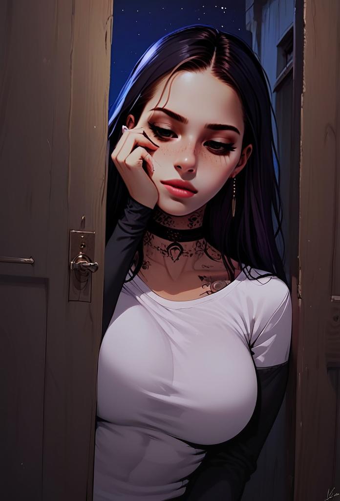 Pensive Young Woman at Night Pensive Young Woman at Night