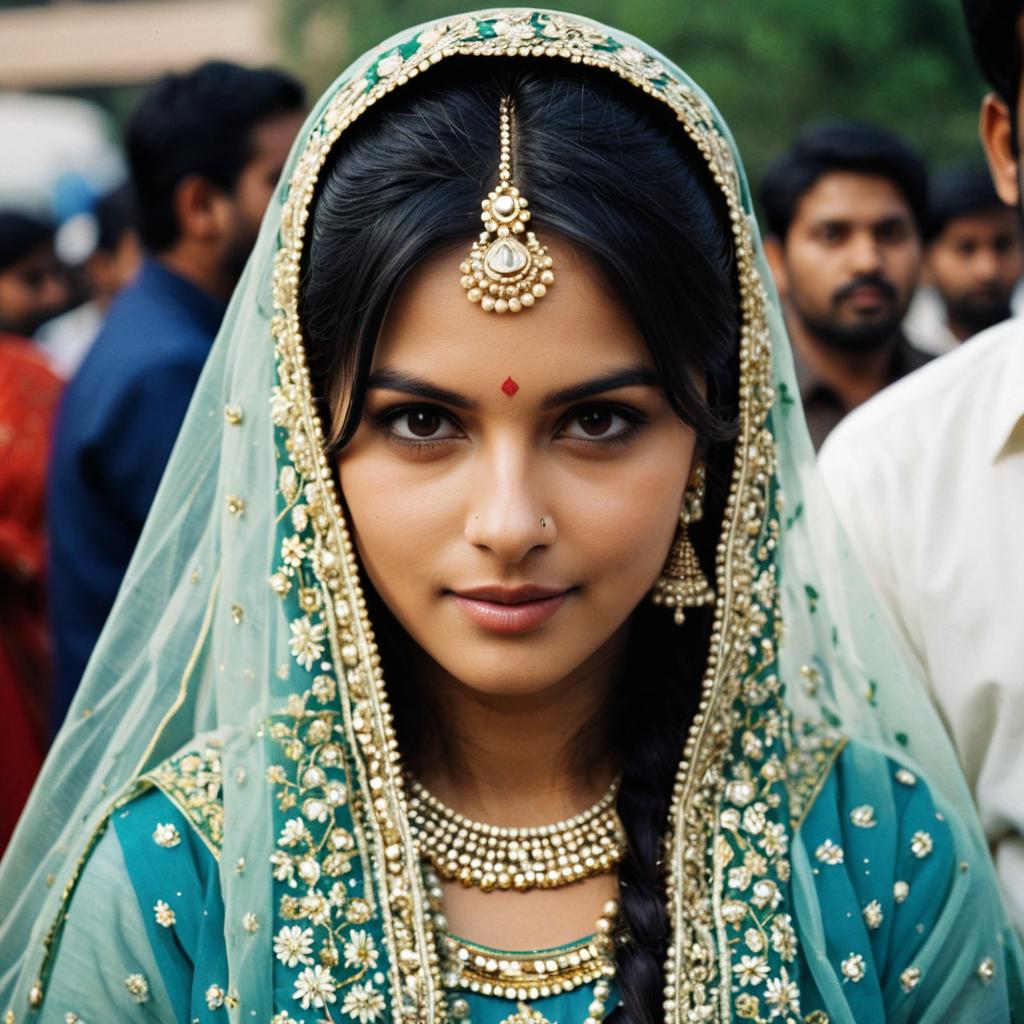 Traditional Dulha Costume - South Asian Woman in Teal Bridal Attire